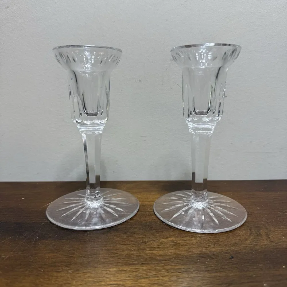 Pair Waterford Crystal Eileen Carina Candleholder 5.5” Candlestick Romantic